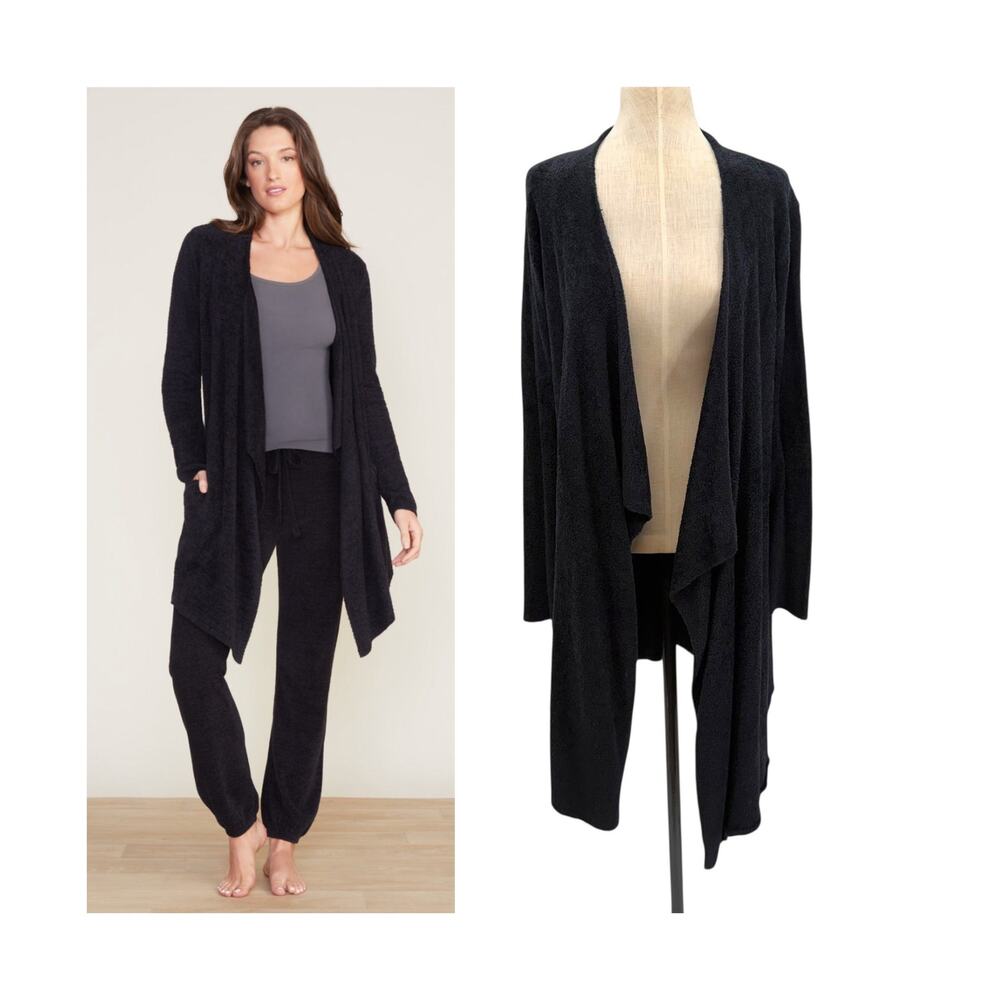 Barefoot Dreams CozyChic Lite‎ Island Wrap Cardigan Black Open Womens S M